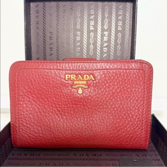 Prada Handbags - Prada Wallet Red Pebbled Vitello Daino Leather COA and box